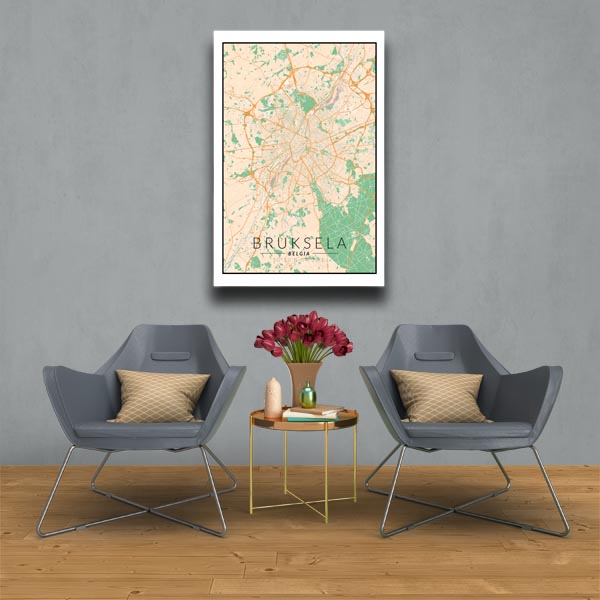 Bruksela mapa kolorowa - obraz na płótnie 30x40 cm