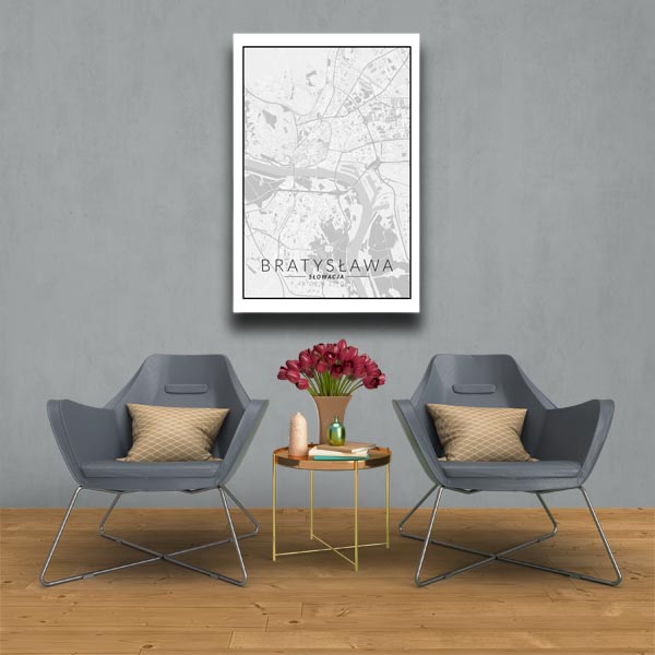 Bratysława mapa czarno biała - obraz na płótnie 90x120 cm