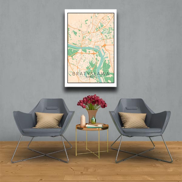 Bratysława mapa kolorowa - obraz na płótnie 30x40 cm