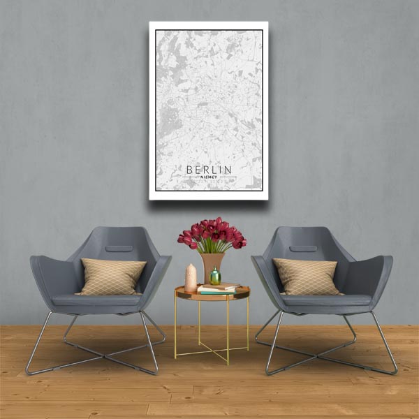 Berlin mapa czarno biała - obraz na płótnie 20x30 cm