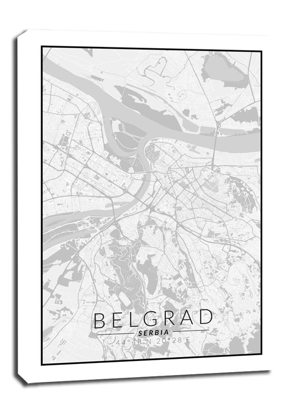 Belgrad mapa czarno biała - obraz na płótnie 50x70 cm
