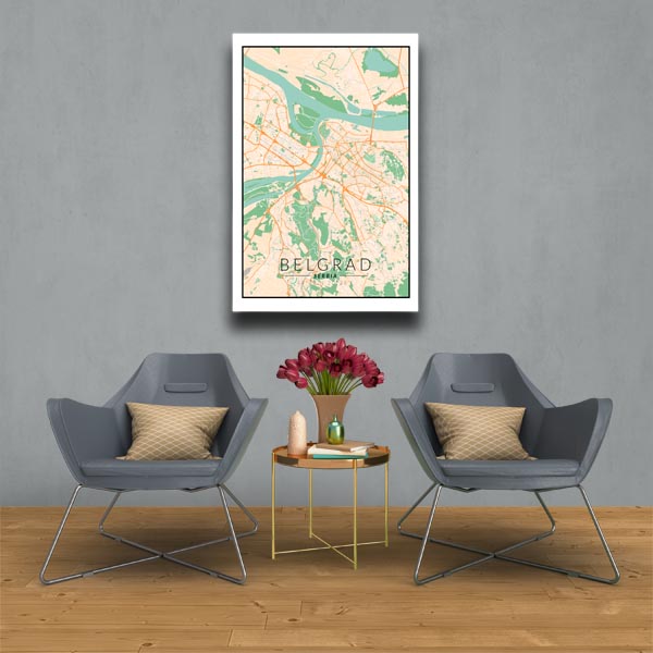 Belgrad mapa kolorowa - obraz na płótnie 70x100 cm