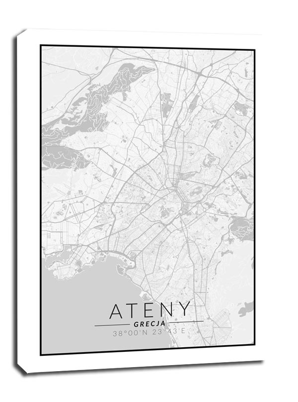 Ateny mapa czarno biała - obraz na płótnie 90x120 cm