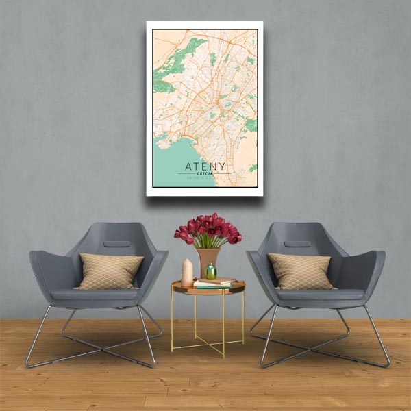 Ateny mapa kolorowa - obraz na płótnie 61x91,5 cm