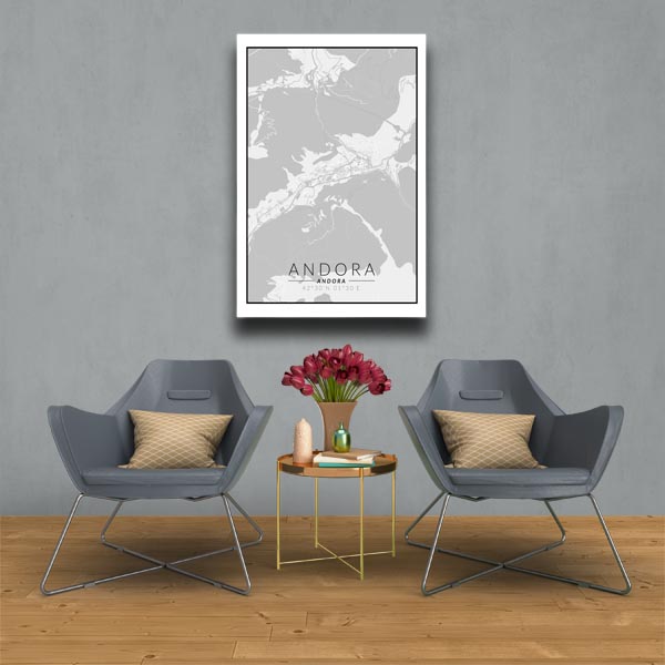 Andora mapa czarno biała - obraz na płótnie 90x120 cm