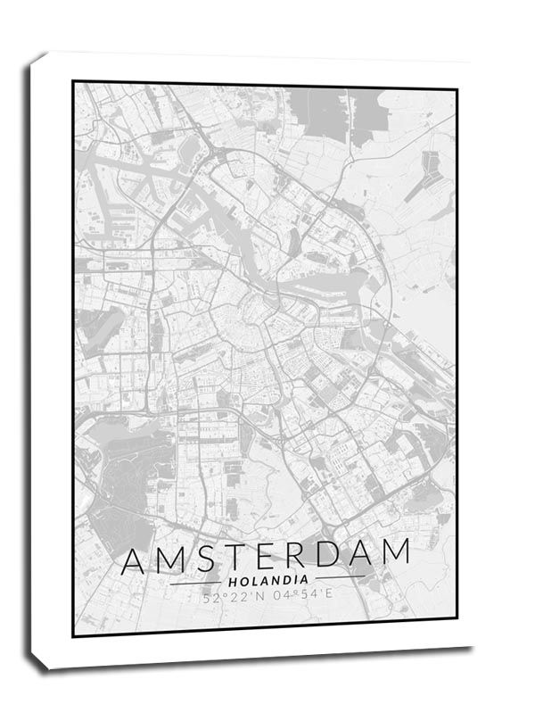 Amsterdam mapa czarno biała - obraz na płótnie 61x91,5 cm