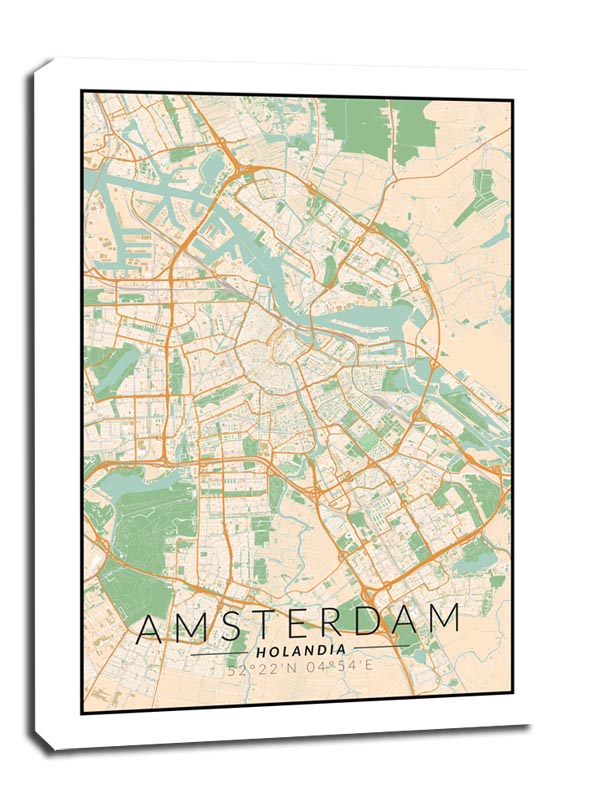 Amsterdam mapa kolorowa - obraz na płótnie 40x60 cm