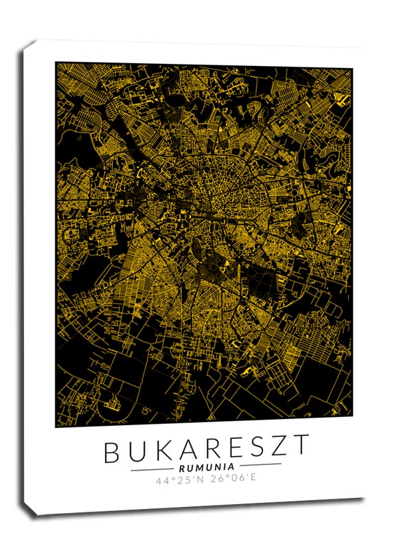 Bukareszt złota mapa - obraz na płótnie 60x80 cm