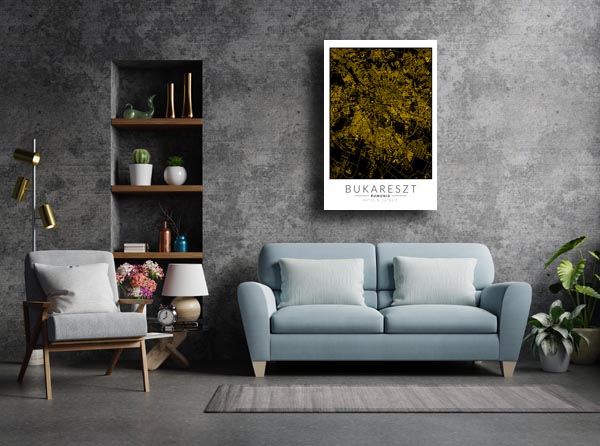 Bukareszt złota mapa - obraz na płótnie 60x80 cm