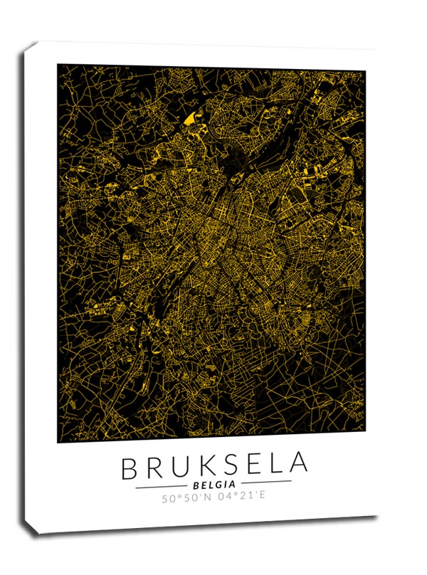 Bruksela złota mapa - obraz na płótnie 70x100 cm
