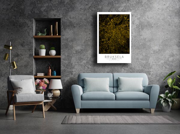 Bruksela złota mapa - obraz na płótnie 70x100 cm