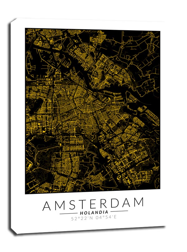 Amsterdam złota mapa - obraz na płótnie 50x70 cm
