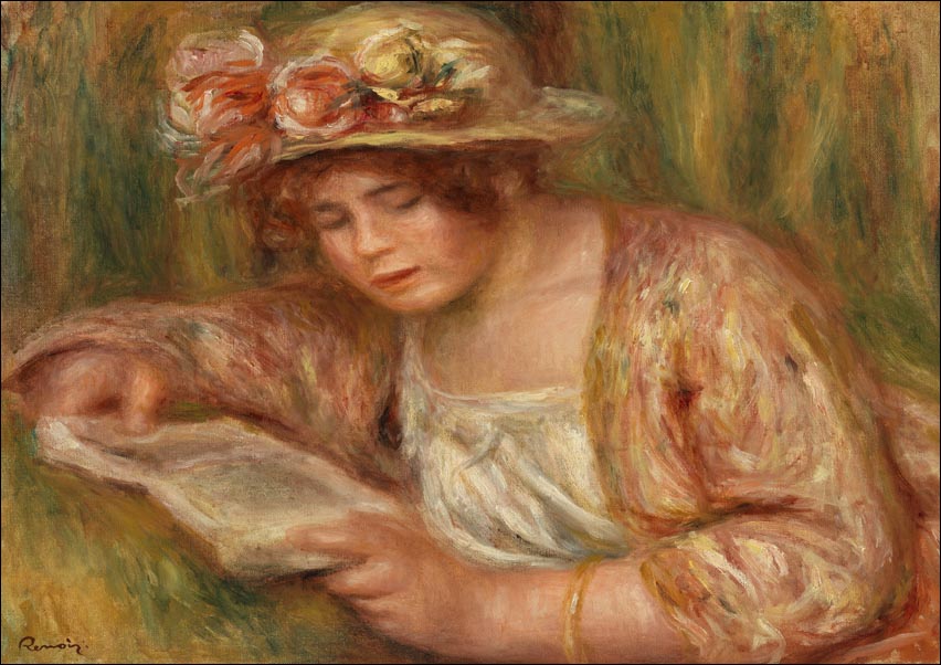 Andrée in a Hat, Reading, Pierre-Auguste Renoir - plakat 59,4x42 cm