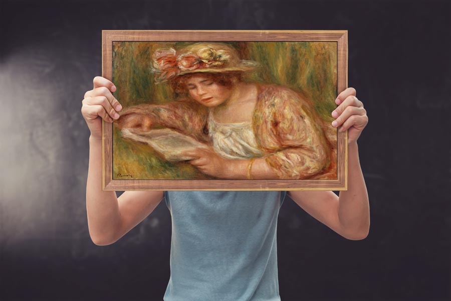 Andrée in a Hat, Reading, Pierre-Auguste Renoir - plakat 59,4x42 cm