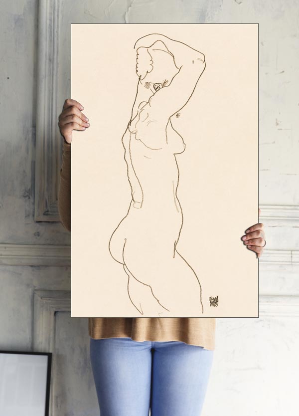 Naked woman backview. Standing Nude, Facing Right, Egon Schiele - plakat 60x80 cm