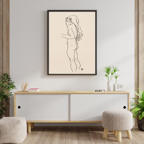 Standing Nude Girl, Facing Left, Egon Schiele - plakat 59,4x84,1 cm