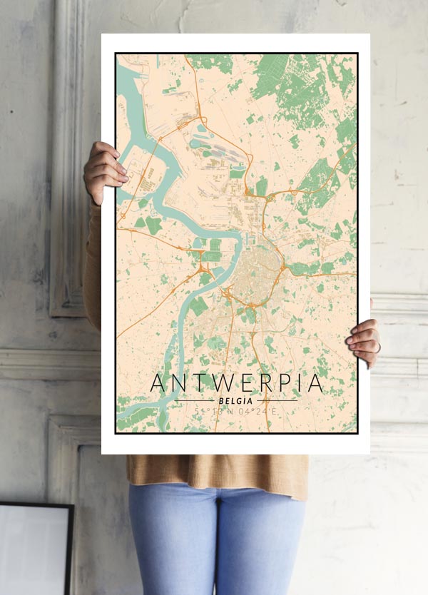 Antwerpia mapa kolorowa - plakat 21x29,7 cm