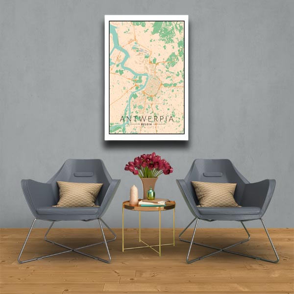 Antwerpia mapa kolorowa - obraz na płótnie 60x80 cm
