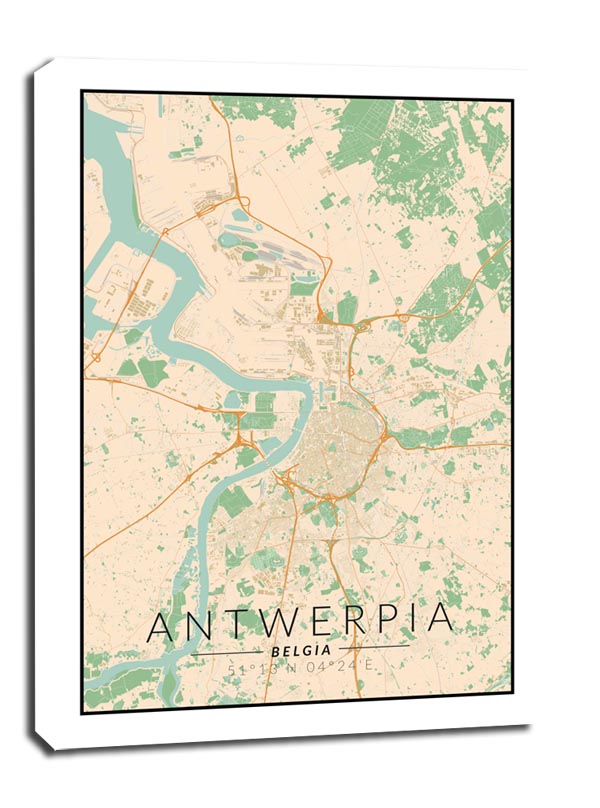 Antwerpia mapa kolorowa - obraz na płótnie 60x80 cm