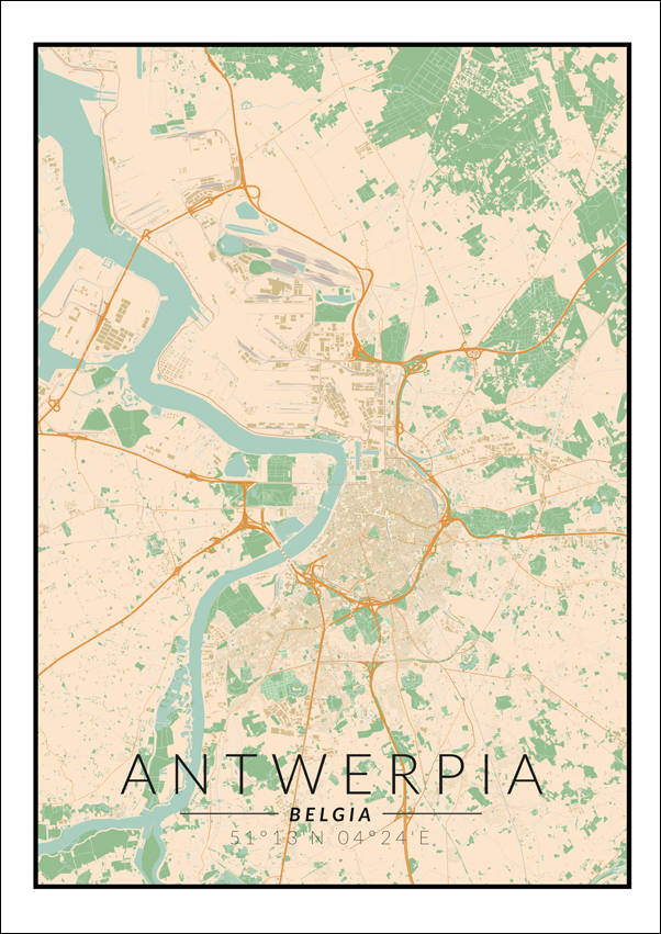 Antwerpia mapa kolorowa - plakat 21x29,7 cm