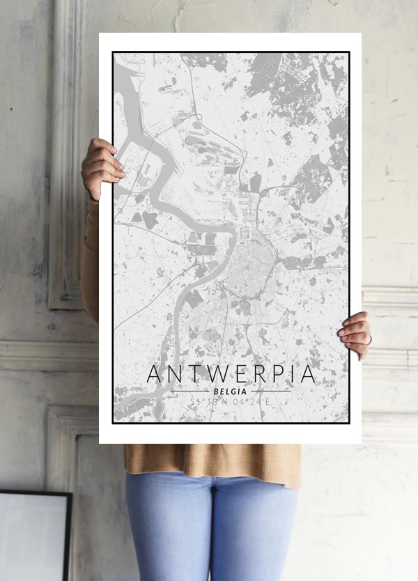 Antwerpia mapa czarno biała  - plakat 21x29,7 cm