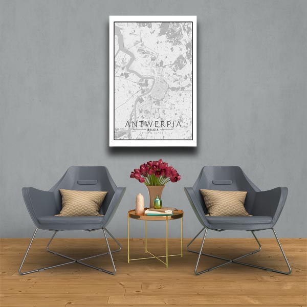 Antwerpia mapa czarno biała  - obraz na płótnie 60x80 cm