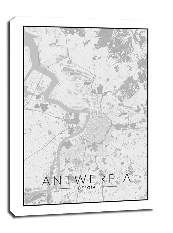 Antwerpia mapa czarno biała  - obraz na płótnie 60x80 cm