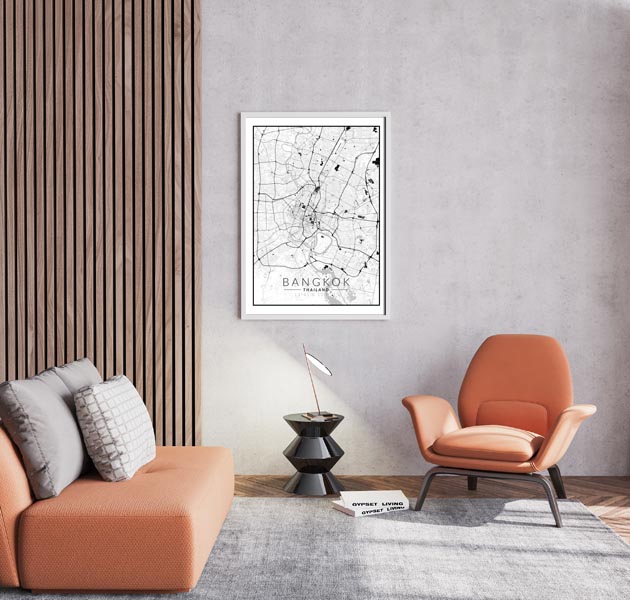 Bangkok mapa czarno biała - plakat 60x80 cm