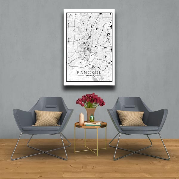 Bangkok mapa czarno biała - obraz na płótnie 61x91,5 cm