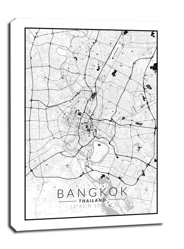 Bangkok mapa czarno biała - obraz na płótnie 61x91,5 cm