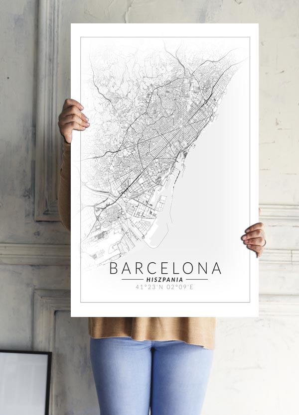 Barcelona mapa invert - plakat 20x30 cm