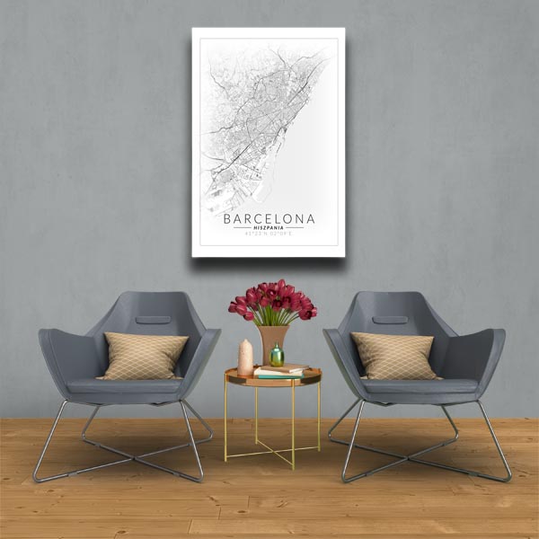 Barcelona mapa invert - obraz na płótnie 90x120 cm