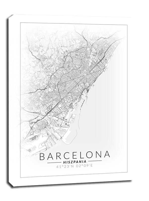 Barcelona mapa invert - obraz na płótnie 90x120 cm