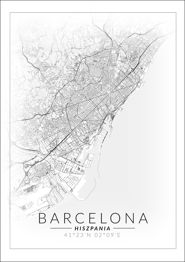 Barcelona mapa invert - plakat 20x30 cm