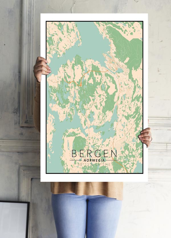 Bergen mapa kolorowa - plakat 60x80 cm