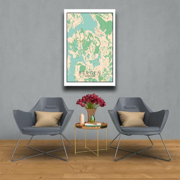 Bergen mapa kolorowa - obraz na płótnie 60x80 cm
