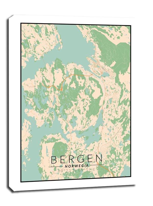 Bergen mapa kolorowa - obraz na płótnie 60x80 cm