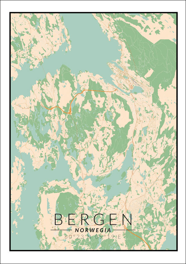 Bergen mapa kolorowa - plakat 60x80 cm