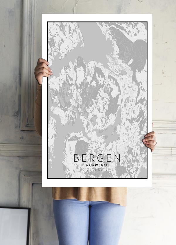 Bergen mapa czarno biała - plakat 50x70 cm