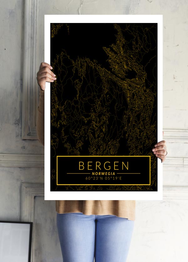 Bergen mapa złota - plakat 20x30 cm