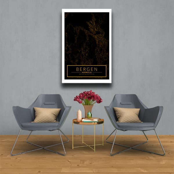 Bergen mapa złota - obraz na płótnie 60x80 cm