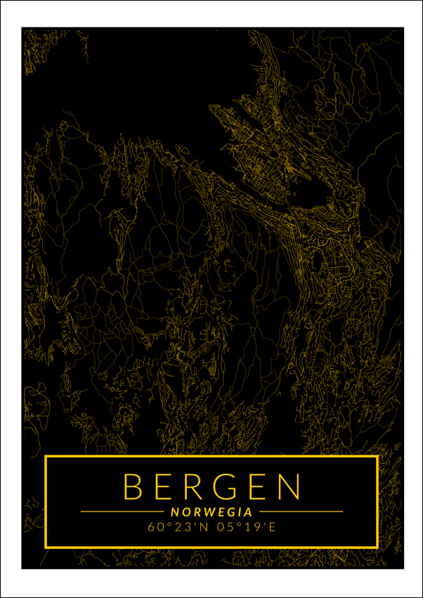 Bergen mapa złota - plakat 20x30 cm