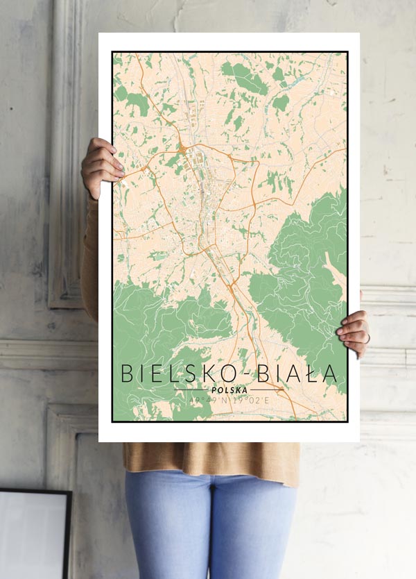 Bielsko Biała mapa kolorowa - plakat 40x50 cm