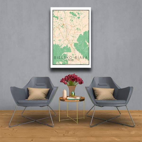 Bielsko Biała mapa kolorowa - obraz na płótnie 60x80 cm