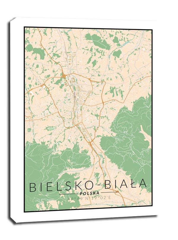 Bielsko Biała mapa kolorowa - obraz na płótnie 60x80 cm