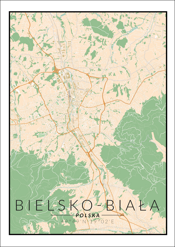 Bielsko Biała mapa kolorowa - plakat 40x50 cm