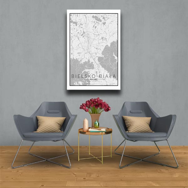 Bielsko Biała mapa czarno biała - obraz na płótnie 30x40 cm