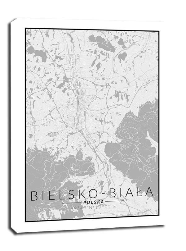 Bielsko Biała mapa czarno biała - obraz na płótnie 30x40 cm