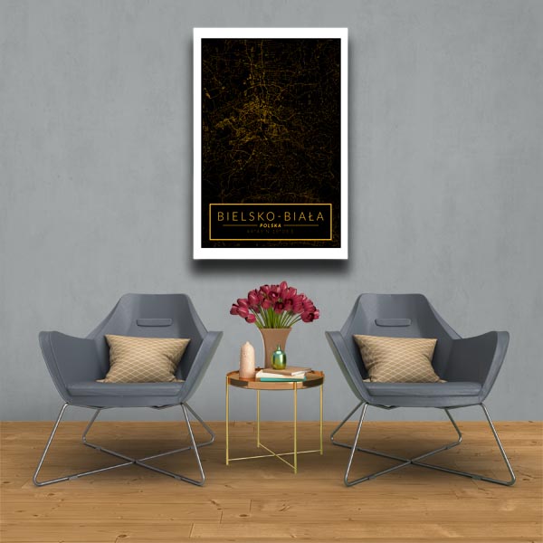 Bielsko Biała mapa złota - obraz na płótnie 90x120 cm