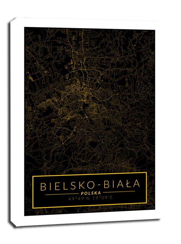 Bielsko Biała mapa złota - obraz na płótnie 90x120 cm